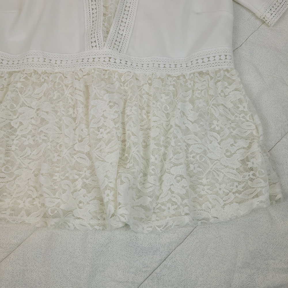 Scobe white deep v neck short sleeve top white lace peplum fairy coquette girl M - Picture 9 of 13